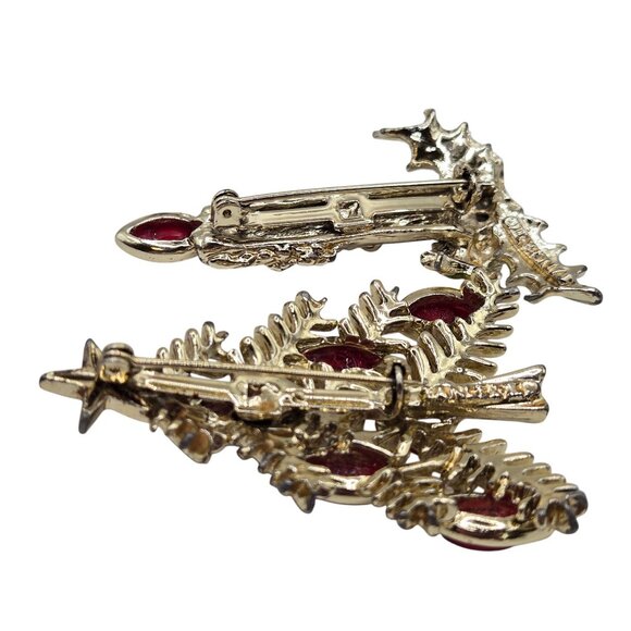 Vtg Tancer II Christmas Tree Candle Brooch Lot Holiday Red Cab Rhinestone Pins - Picture 3 of 13